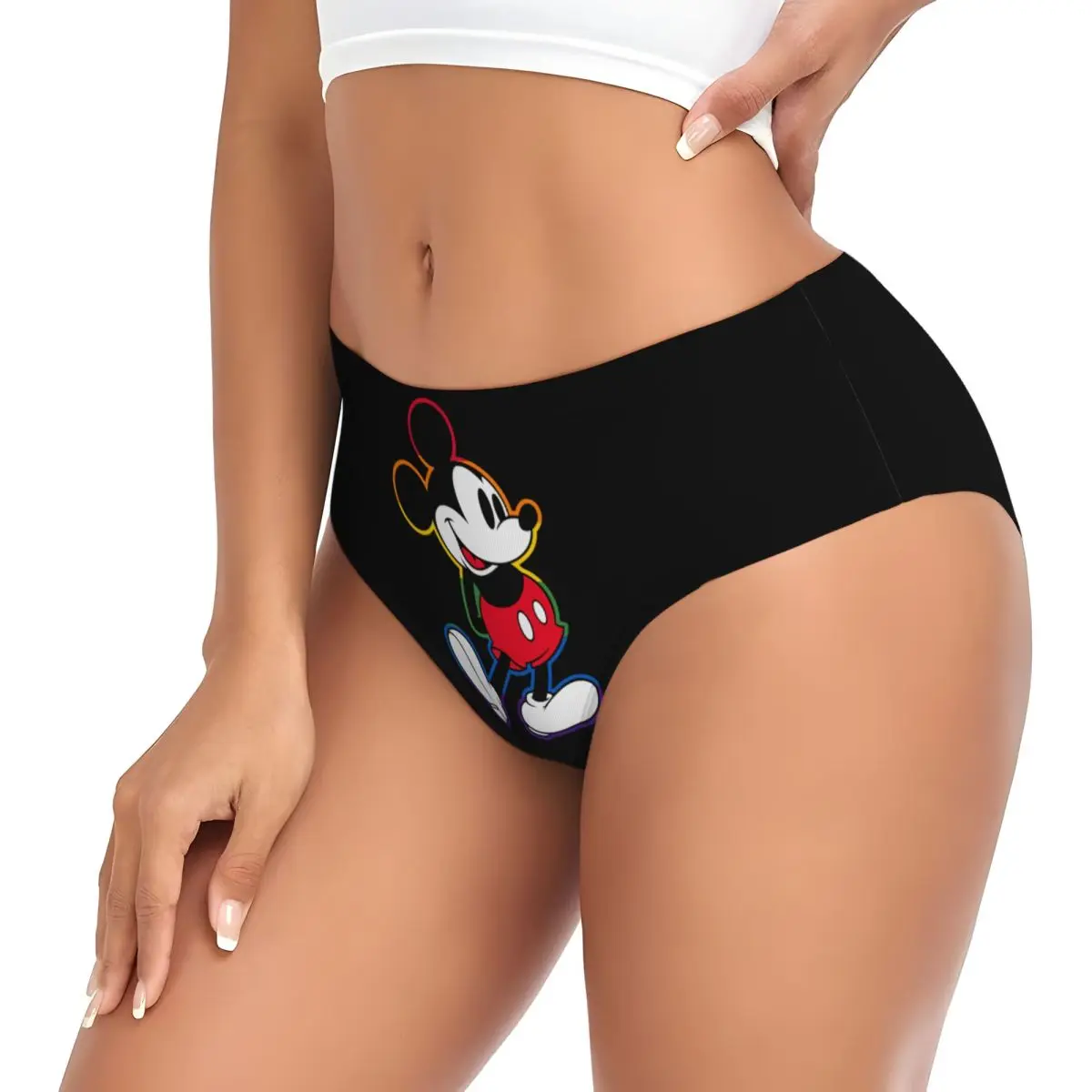 Women's Kawaii Underwear Brief Disney 
 Mickey Rainbow Outline Throw Pillow 189975172496184600 Merch Soft Ladies Panties Briefs 3