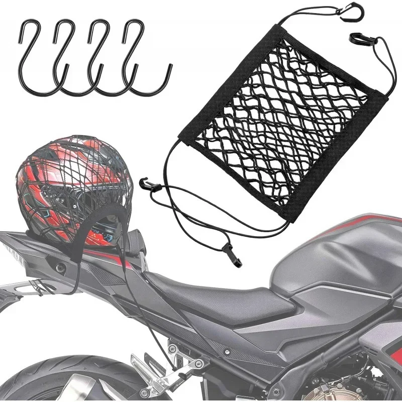 Motorcycle Cargo Net High Elastic Double Layer Motorcycle Mesh for Helmet Storage Bungee Cargo Net with Hooks Luggage Strap