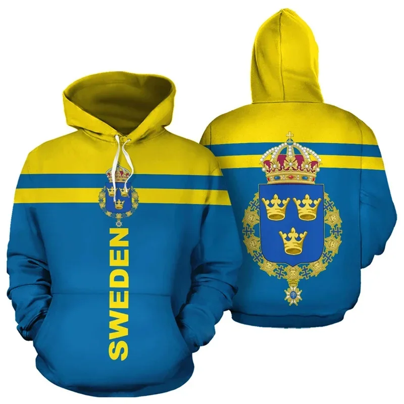 thumbnail image 1 of Sudadera con capucha con estampado 3D de la bandera de Suecia para hombre, sudadera de manga larga con estampado de emblema nacional, jersey de gran tamaño a la moda, ropa, 1 of 5