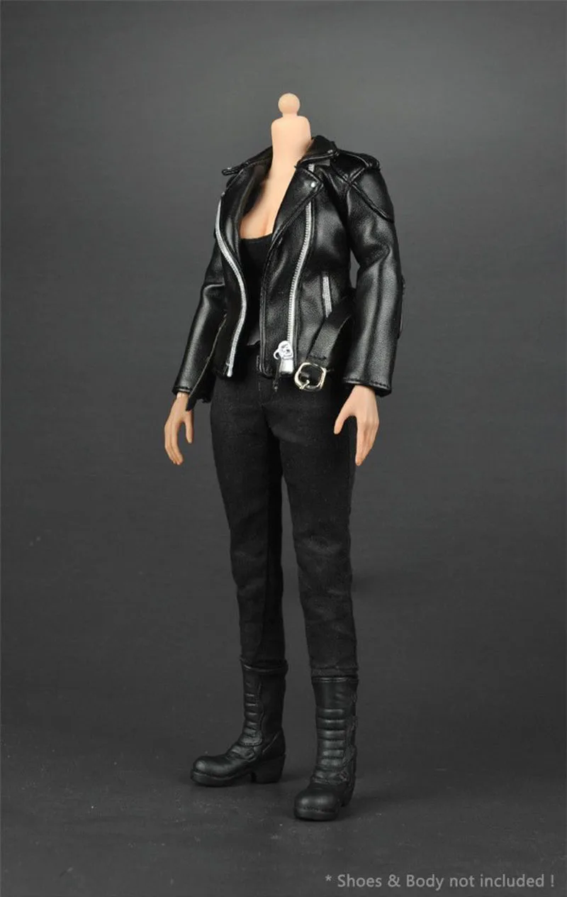 1/12 Female Leather Jacket Coat Tops Pants Clothes Fit For 6'' Action  Figure Toy