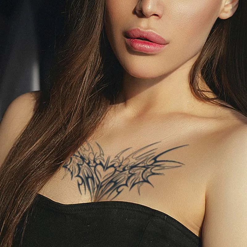 1pc Charming Tattoo Stickers Waterproof Lasting One To Two Weeks For Girls Belly Chest Back Waist Non-Reflective Thorn Cyan 3