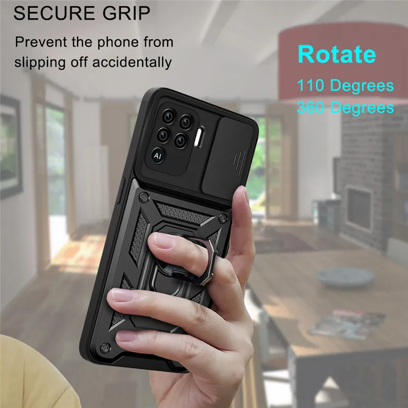 OPPO A94 4G A93 F17 F19 프로용 아머 충격 방지 케이스, 마그네틱 자동차 거치대 링 백 커버, Reno 4 5 Lite 카메라 보호 쉘