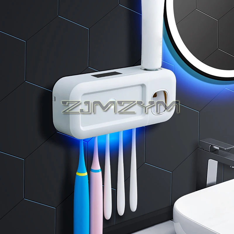 Uv Smart Sterilizing Toothbrush Holder Nail Free Mounting Long-term Standby Automatic Toothpaste Squeezer