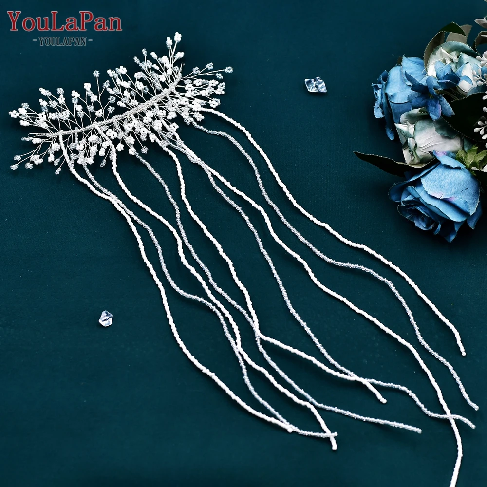 YouLaPan Bride Wedding Rhinestone Chain Hair Piece Crystal Beaded Bridal Headband Handmade Woman Jewelry Hair Accessories HP601