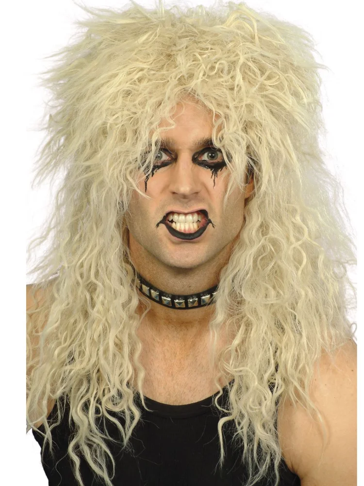 Loira Punk Fluffy Curvy Peruca Longa para Homens, Mullet Wig, Halloween Party, Rock Cosplay Acessórios, Anos 70, Anos 80