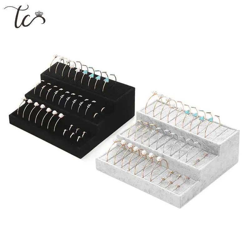Bracelet Display Rack Three-Layer Trapezoidal Jewelry Storage Rack Bracelet Ring Earrings Counter Display Tray