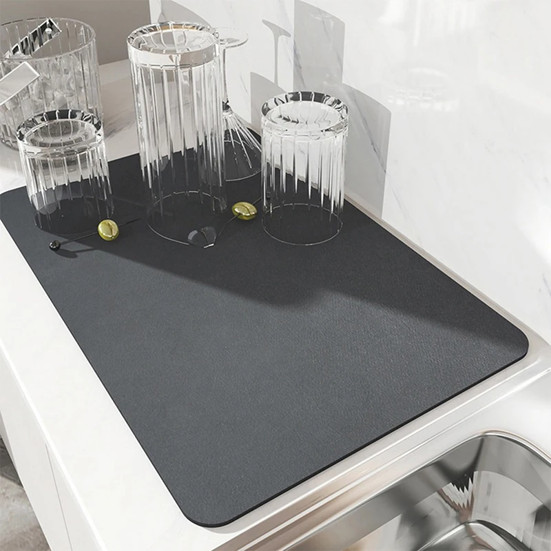 1Pc  Absorbent Mat Kitchen Counter Draining Pad Quick Drain Tool for Bathroom Sink Waterproof Non-slip Solid Color Pad