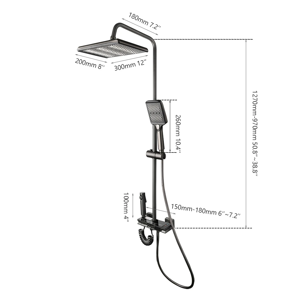 Description Picture 3 of itemMonite Temperature Bathroom Rainfall Shower Set With Digital Display Multifunctional Color Changes W/ Bidet Mixer Faucet Tap