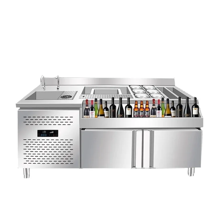 Newest Design Station Mobile Bar Equipment Stainless Steel Cocktail Bar Station Ice Trough Sink Function Bartender Work Counter