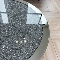 Table basse ronde miroir avec incrustation de cristal, 31.5 en effet, surface miroir, table d'appoint argentée, salon, moderne 6