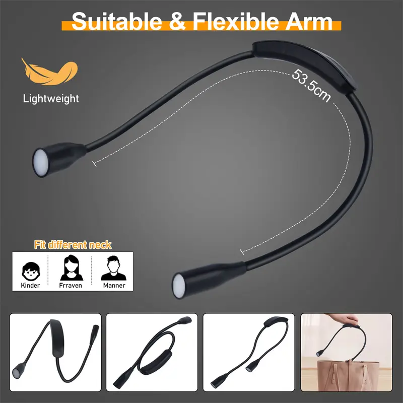 LED Reading Neck Light Usb Rechargeable Book Lamp 360° Flexible Arm Reading Book Light Read Neck Lamp Study Reading Night Light - Image 4