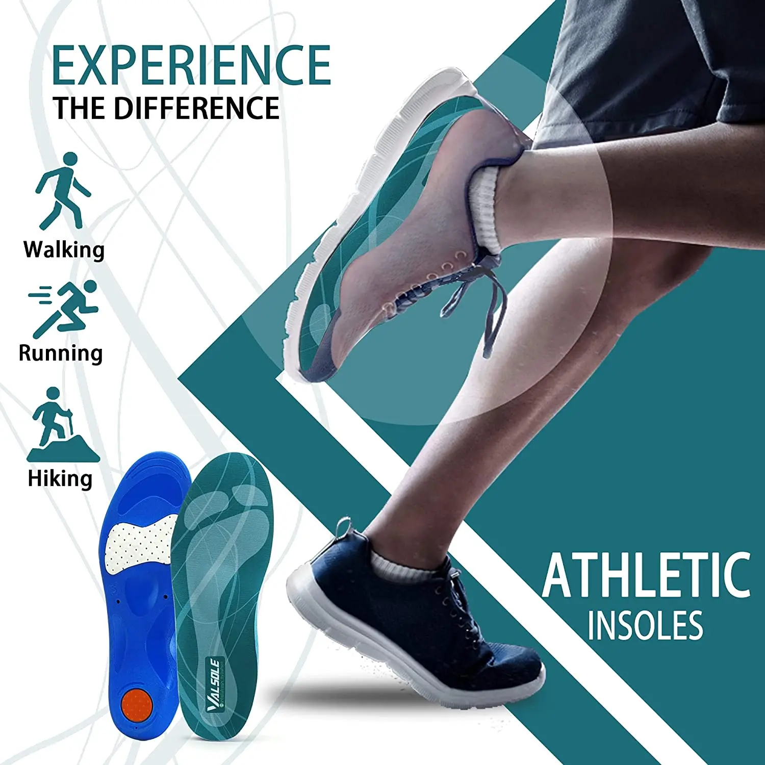 VALSOLE Plantar Fasciitis Arch Support Insoles For Women Men,Comfort Running Athletic Gel Orthotics Inserts For Flat Feet Newest