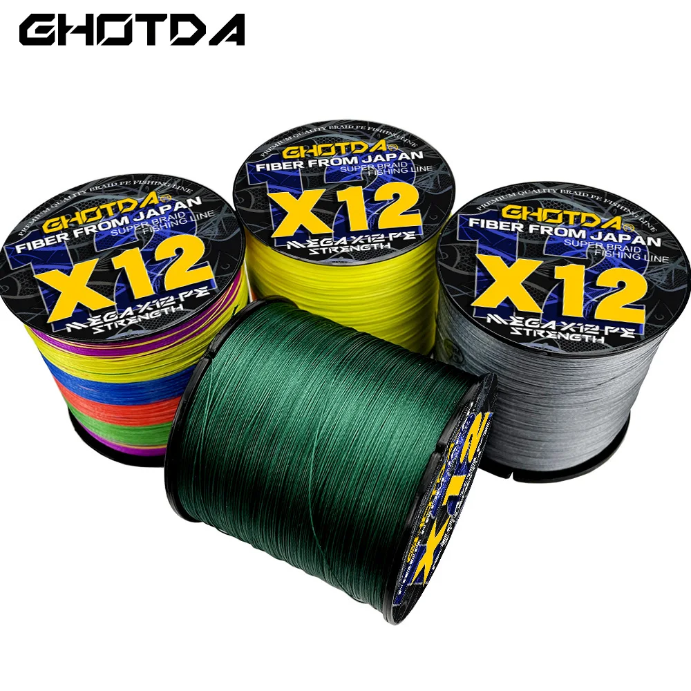 12 Strands Multifilament 300M-1000M Super Strong PE Braided Fish Line  25LB-120LB Multicolor Saltwater Fishing Weave Braid Cord