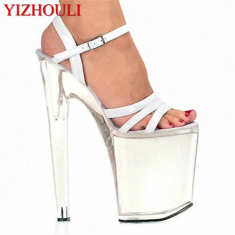 

20 cm fashion sexy transparent sandals, super thin heels stage show high heels, pole dance shoes