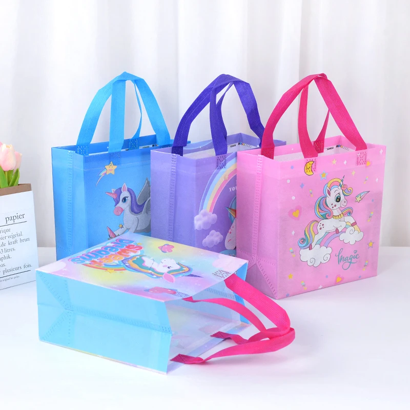 4Pcs Cartoon Unicorn Gift Bags Nonwoven Candy Snack Packaging Bag Girls Unicorn Theme Birthday Party Decor Supplies Baby Shower
