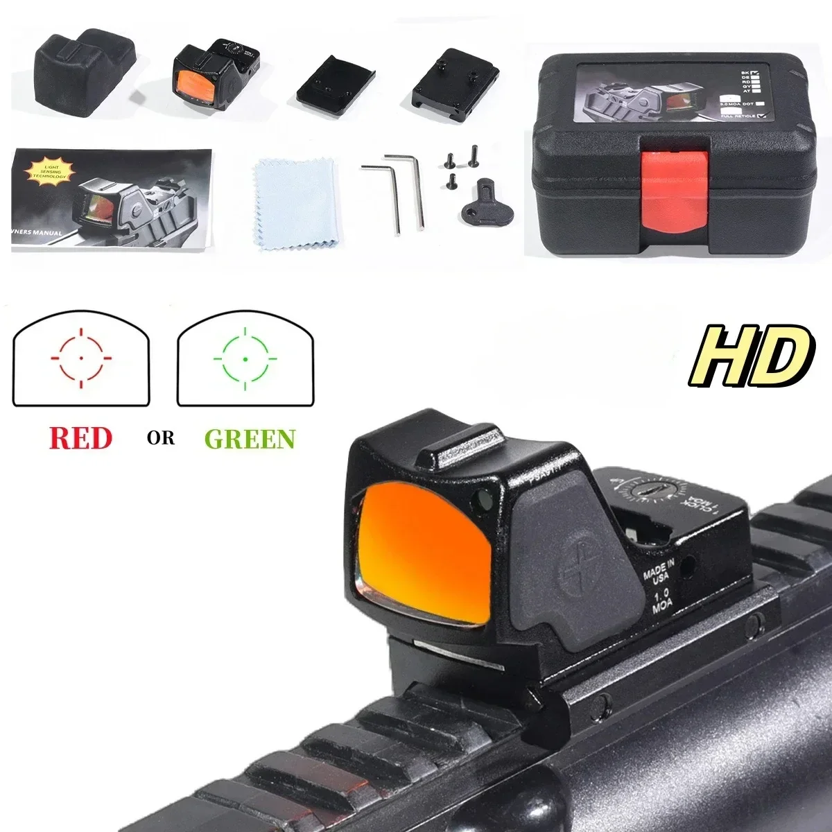 Tactical HD Red Dot Reflex Sight 32MOA with Light Sensing System Fit 20mm Rail for GLOCK