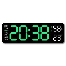 Large 9-Inch LED Digital Wall Clock with Temperature, Humidity, and Auto-Dimming Features - 9 inch (BG)