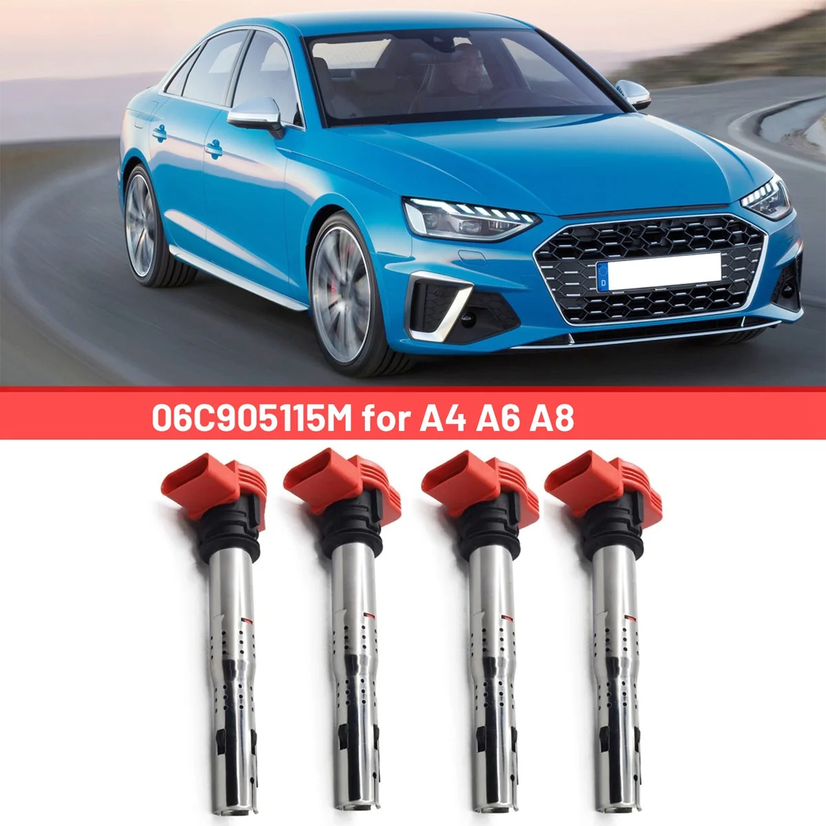 

06C905115M 4Pcs Ignition Coils Ignition System High Voltage Package Auto for Audi A4 A6 A8