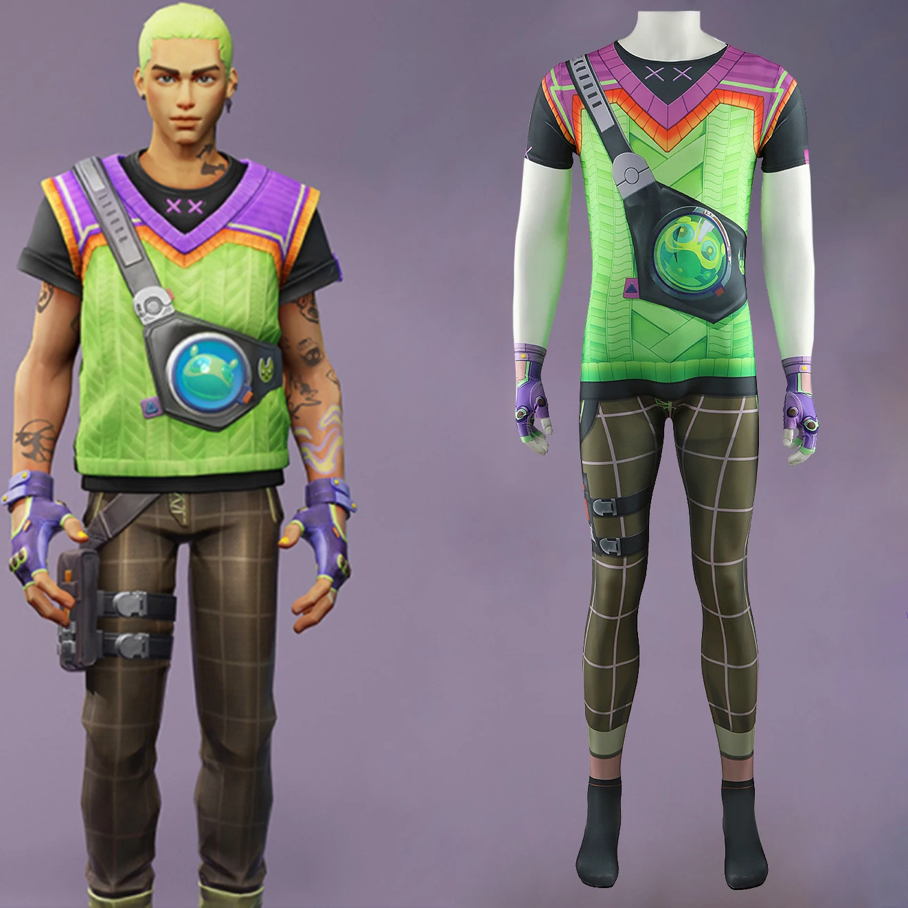 

Game VALORANT Gekko Cosplay Costume Superhero Spandex Zentai Suit Superhero Gekko Agent 22 Jumpsuit Halloween Costume Adult/Kid