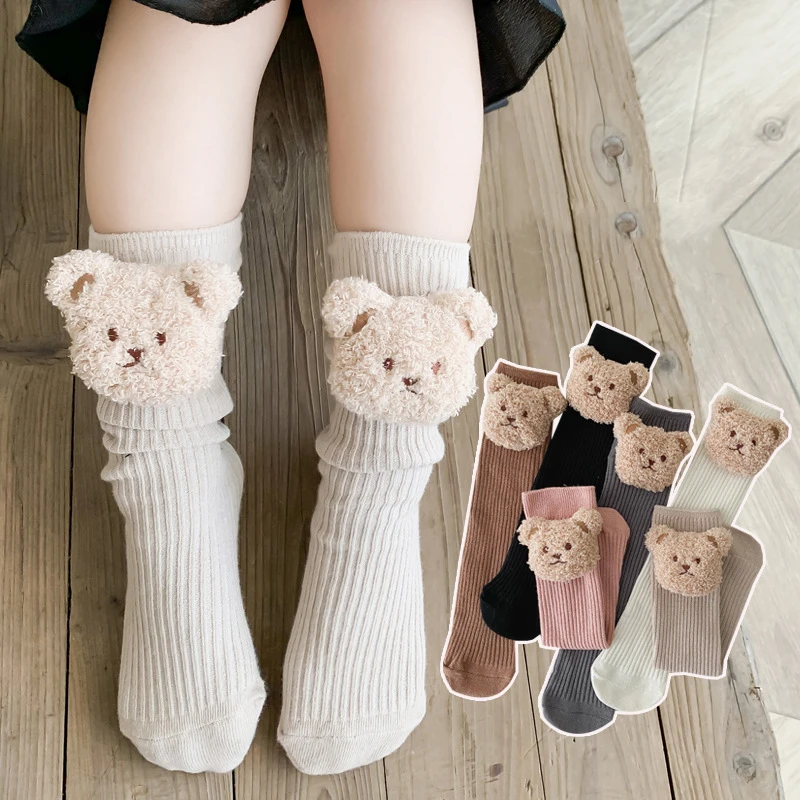 NewBabySocksKidsToddlerBoysKneeHighLongSoftCottonCuteBear