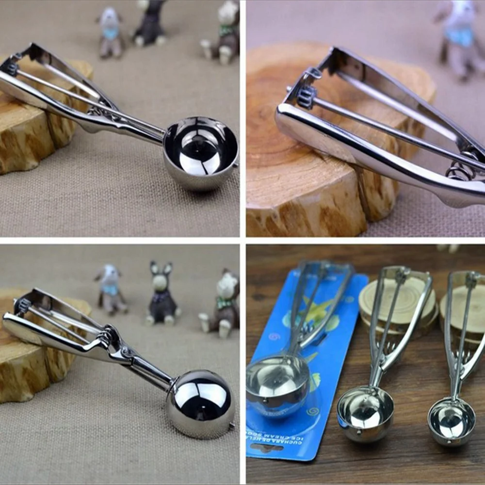 New Kitchen Ice Cream Mash Potato Scoop Stainless Steel Spoon Spring Handle Kitchen Accessories 3 size for choose