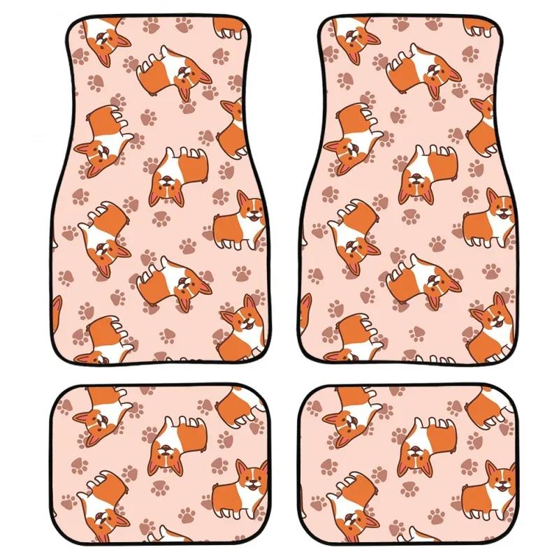

Corgi with Paw Pattern Cute Animal Set of 4 Car Floor Mats for Women Non Slip Car Accessories Front Back Carpet Rug