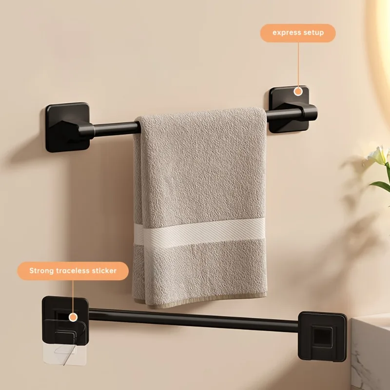 Self-Adhesive Towel Rack Bathroom Towel Holder Without Drilling Bathroom Black Corner Shelf Bar 50CM Storage Rail