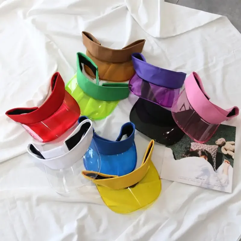 

Multiple colors Transparent Plastic Brim Cap for Women Golf Hat Outdoor Hat Men's Sun Block Empty Top Sun Cap