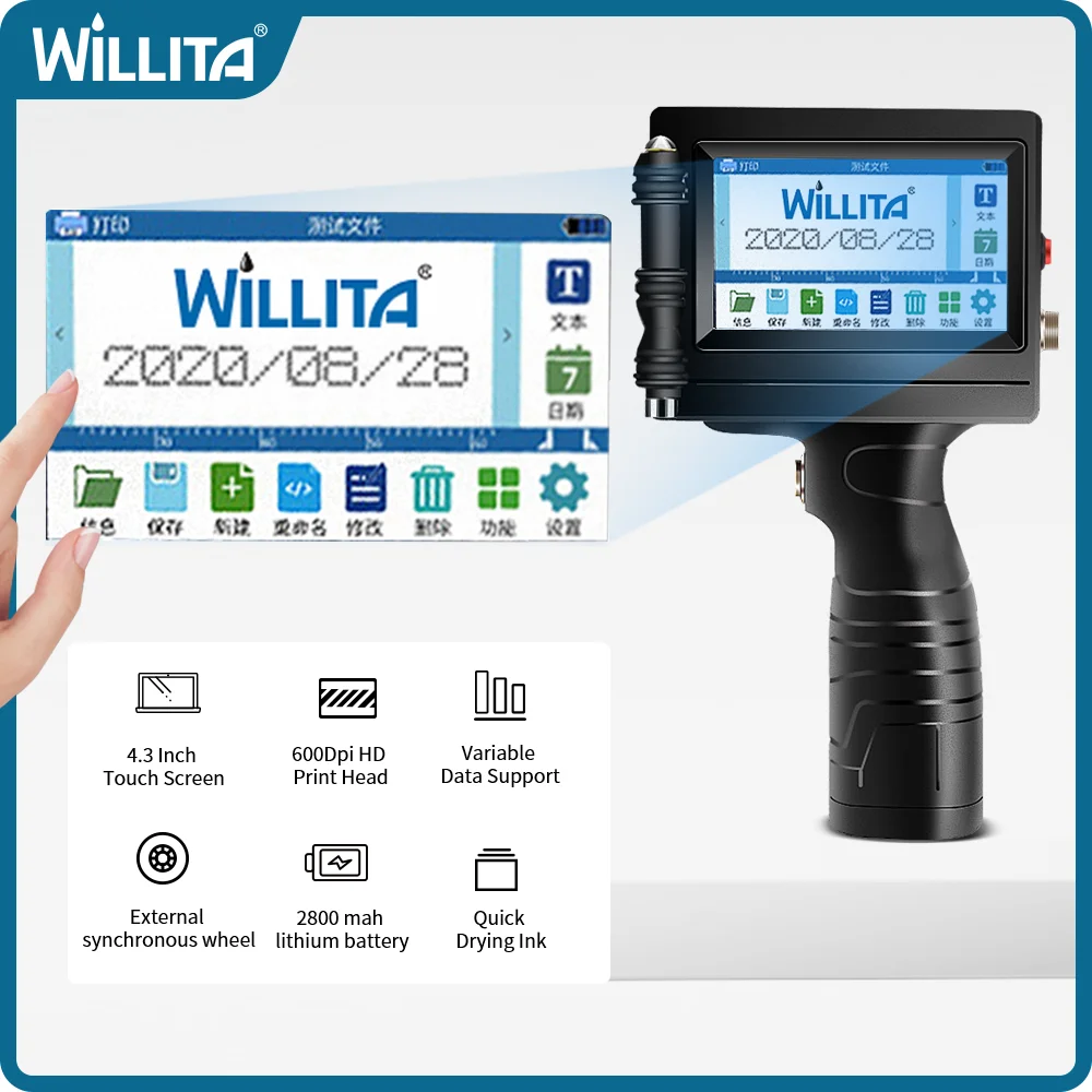 

Handheld Barcode Printer Portable Thermal Inkjet Wk800 Industrial QR Code Logo Expiry Date Printing For Plastic Card Metal Glass