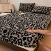 WOSTAR Fluffy rabbit plush elastic fitted sheet mattress protector cover leopard print winter warm coral fleece bedsheet 90/150 1