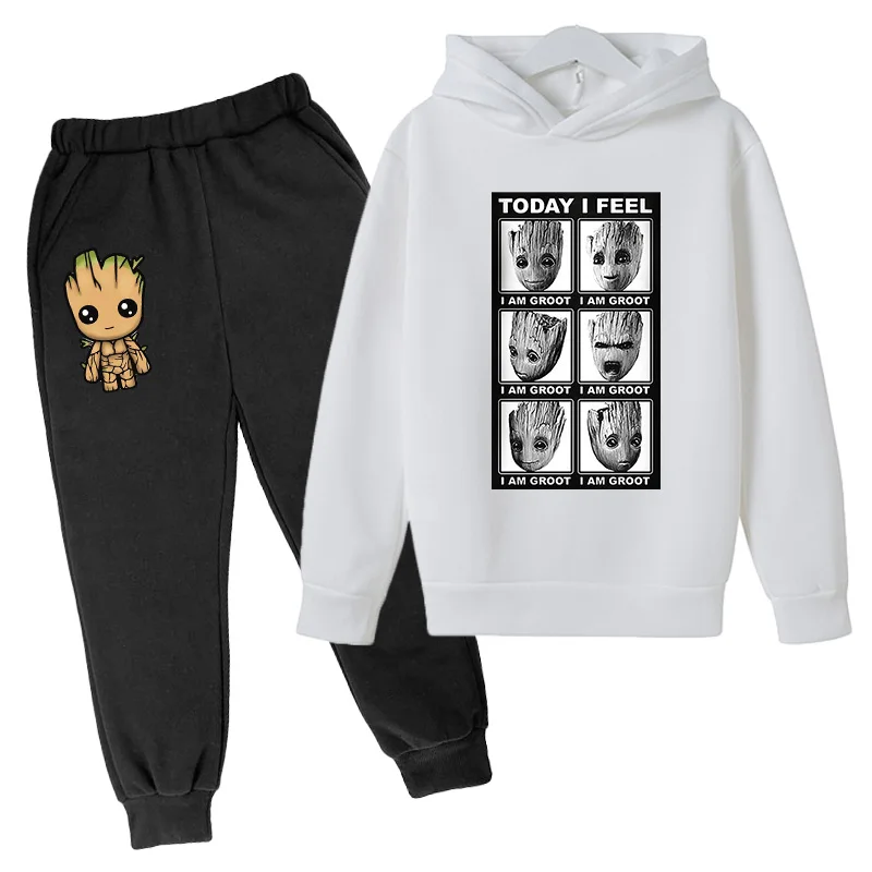 thumbnail image 1 of Sudadera con capucha con estampado de Groot de bebé kawaii Sudadera con capucha de moda para niños + Pantalones Traje casual para correr Sudadera con capucha Soy Groot Dibujos animados divertidos G, 1 of 5