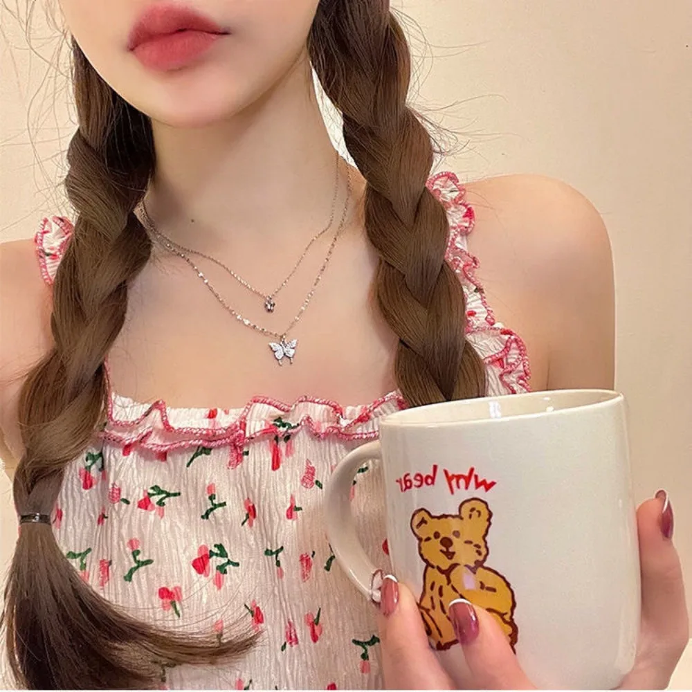 Women Luxury Double Layer Butterfly Pendant Necklace Niche Lightweight Versatile Fashionable Design Sensibility Gifts