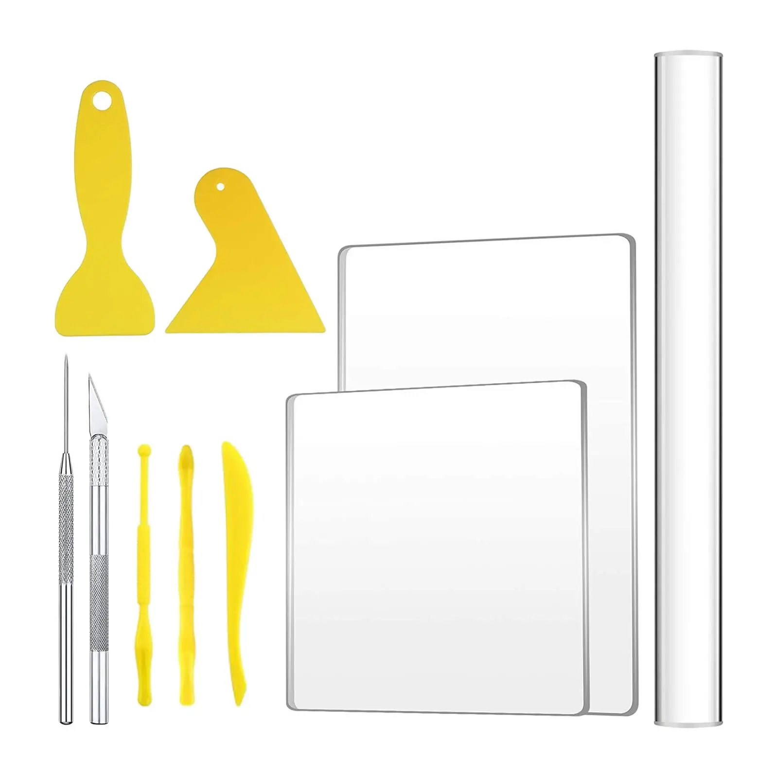 아크릴 시트 백킹 보드가있는 10x 아크릴 클레이 롤러 보조 삽 고무 클레이 도구 손으로 만든 DIY 클레이 도구 재료