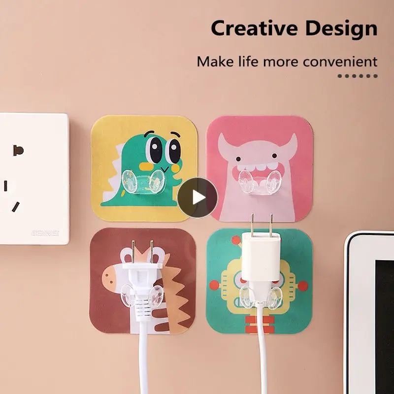 Multifunctional Punch-free Plug Hook Cartoon Animal Wall Hanging Storage Multi-function Adhesive Power Cord Socket Hanger Rack