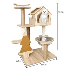  Cat Tower With Bowl Cat Tree Basket Toy Bed Hammock House Big Condo Tunnel Home Seethrough Ramp Outdoor Nest Wooden Supplies Pet 