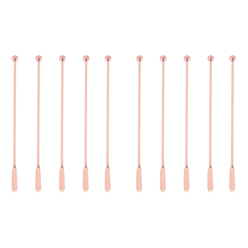 

10Pcs Stainless Steel Stirrer Beverage Stirrers Stir Cocktail Swizzle Stick-Rose Gold-Straight Bar,19Cm