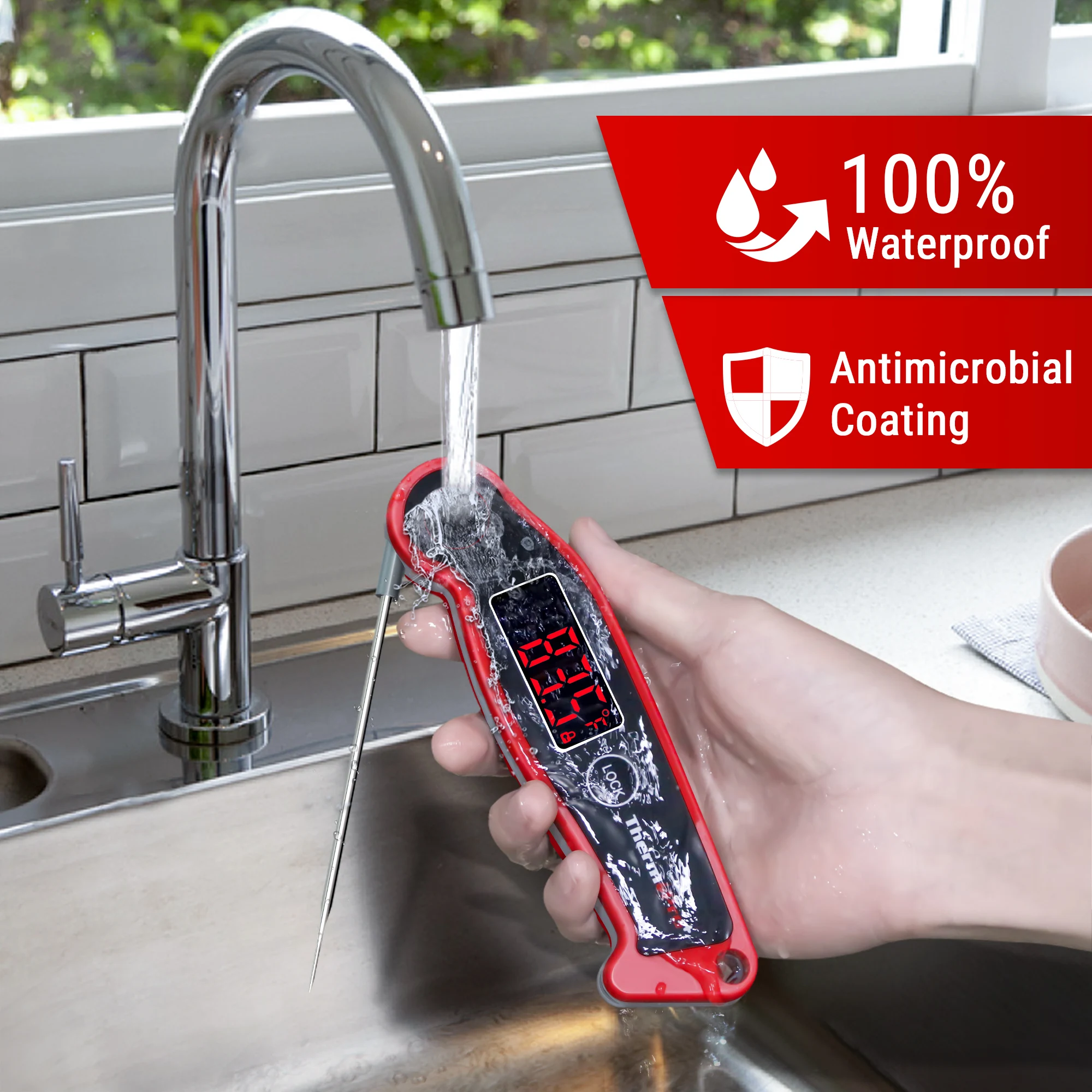 ThermoPro TP19 Fast Reading Waterproof LED Display Antimicrobial Meat Thermometer Digital BBQ Thermometer With Backlight 3