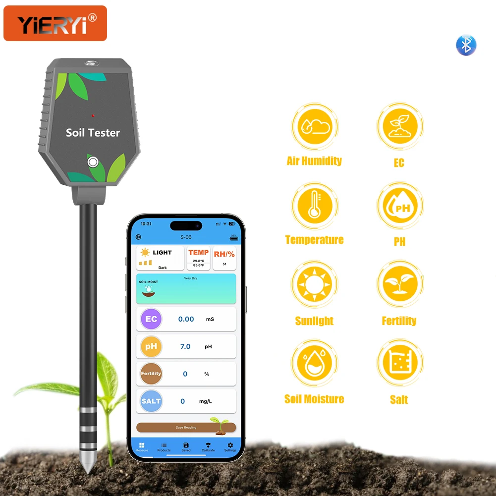 Soil PH Meter Digital Soil Moisture Fertility Light Temp Humidity Tester Accurate Analyzer for Garden, Plants, Lawn