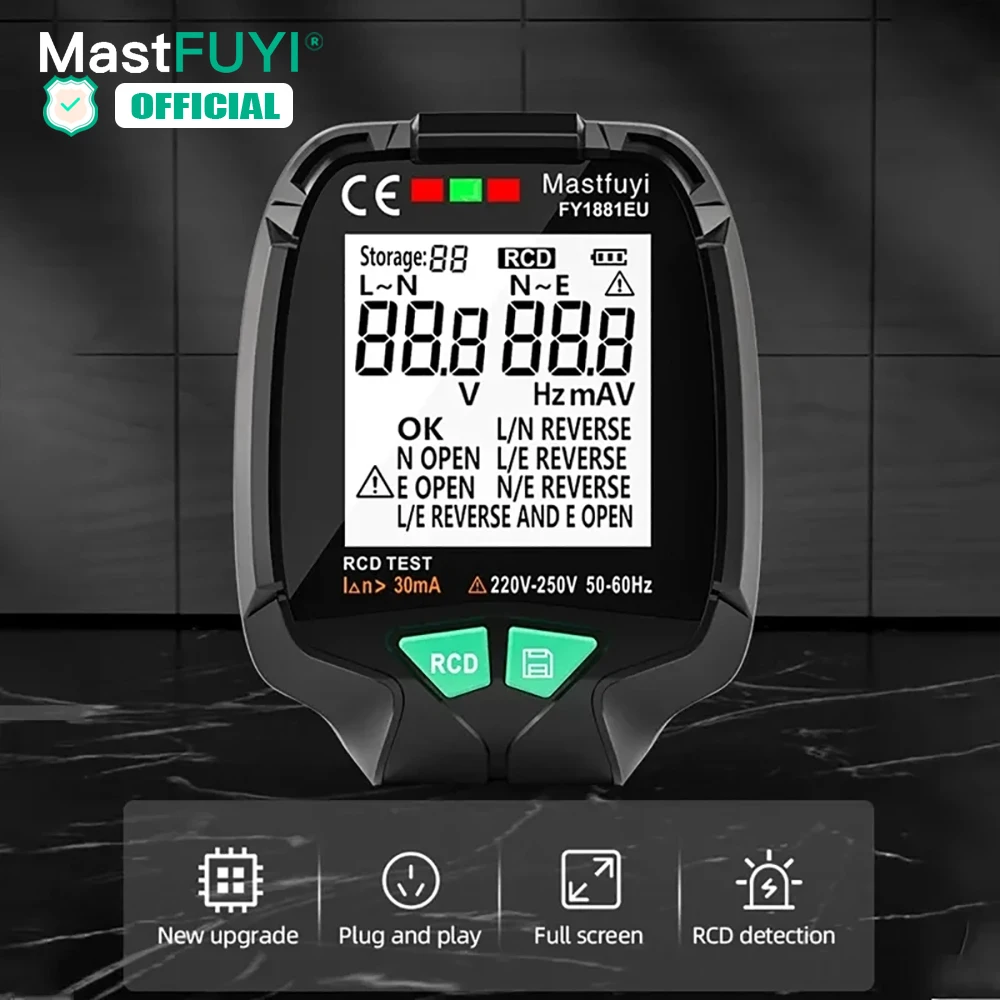 Mastfuyi Tester Per Presa A Schermo Intero Di Nuova Generazione Ground Zero Tester Di Tensione Ca 30V-250V Rcd Test Plug Controllo Di Fase Di Polarità