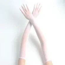 Etiquette Gloves Solid Color Long Tube Stockings Gloves Ultra-thin Five Finger Seamless Anti Hook Silk Long Transparent
