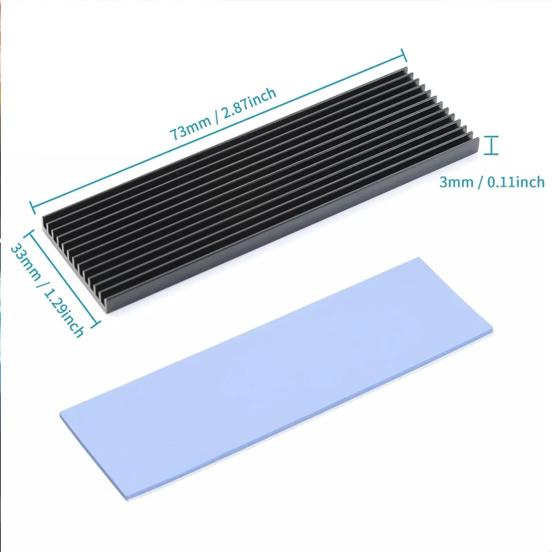M.2 Heatsink with Thermal Silicone Pads 2280 SSD with 2 Black Rubber Straps for PC/PS5 M.2 SATA SSD