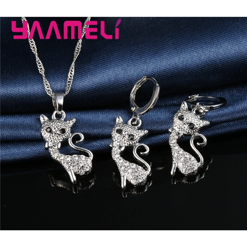 925 Sterling Silver Jewelry Sets for Women Girl Gift Austrian Crystal Fox Charms Party Decoration Necklace Earrings