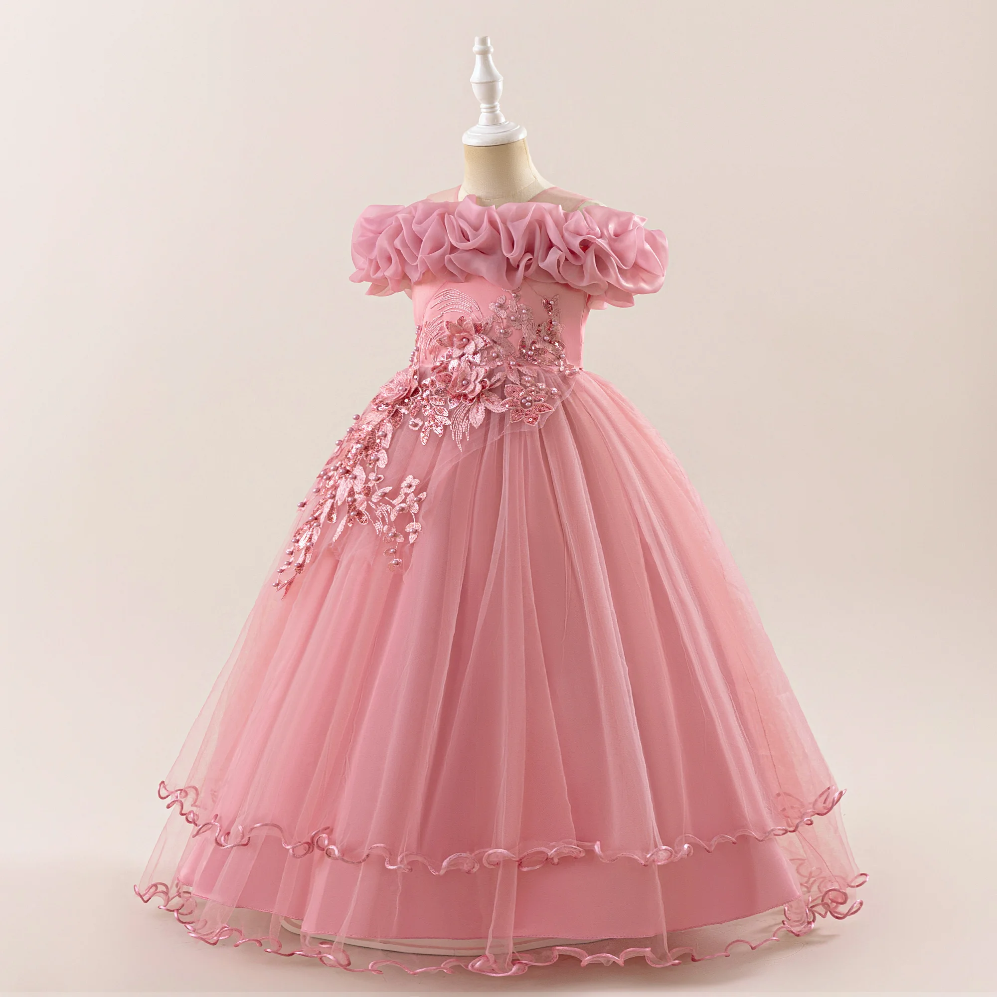 Mode Blume Party Mädchen Kleider Elegante Erstkommunion Hochzeit Tüll Brautjungfer Prinzessin Kleider Mädchen Schleife Weihnachten Kostüm – Detail 5