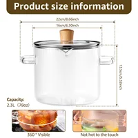 Marmite en verre 1.6/2.3L avec couvercle, casserole en verre, bols à céréales, marmite pour poêle, haute teneur en Borosilicate, poêles de cuisson transparentes pour soupe 2