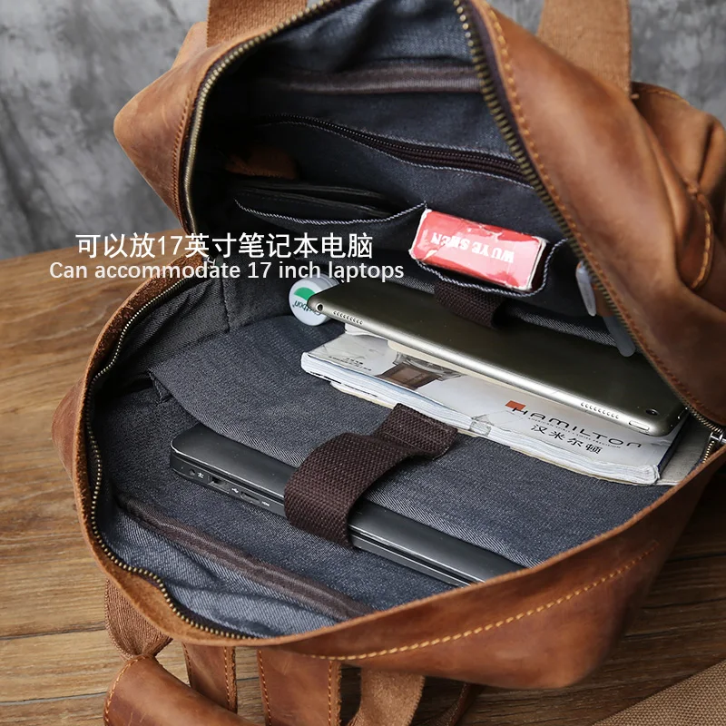 Backpack Men Vintage Genuine Leather Natural Cowhide Large Capacity Computer Bag Crazy Horse Skin Luggage Bag NZPJ