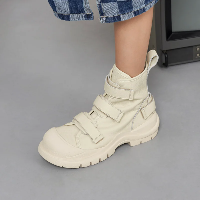 2023 New Classic Women Ankle Boots Autumn Winter Platforms Shoes Woman Fashion Lace-Up Genuine Leather Casual Knitting Boots