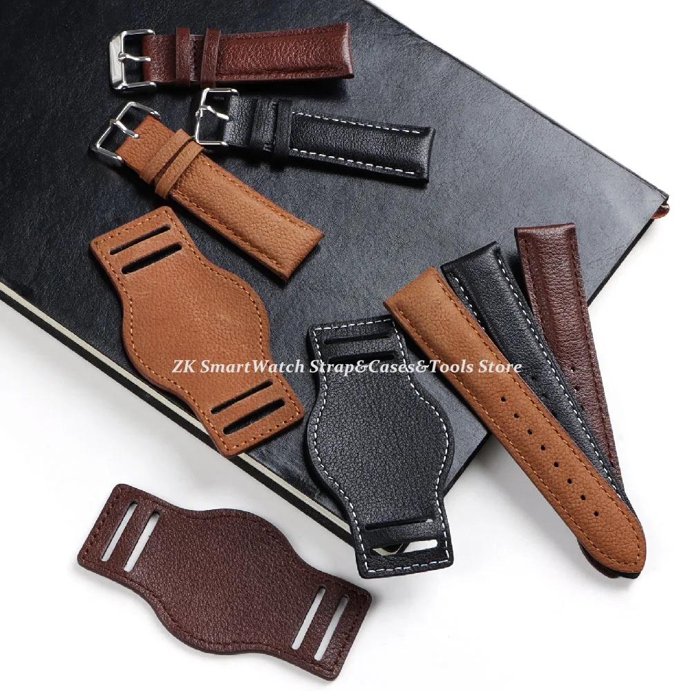 Luxurious Brown Genuine Cowhide Leather Watch Strap - Retro Calfskin Wristband