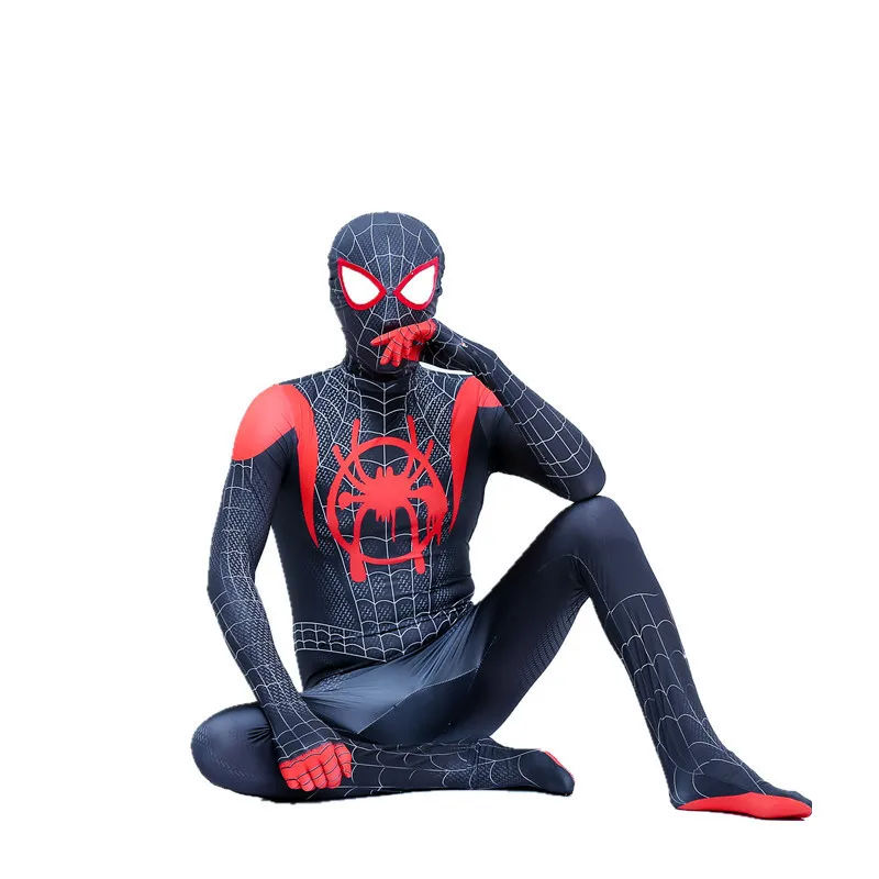 Kids Spiderman Costumes Superhero Miles Spider Man Cosplay Jumpsuit Bodysuit Zentai Launcher Halloween Costumes for Kids Adult
