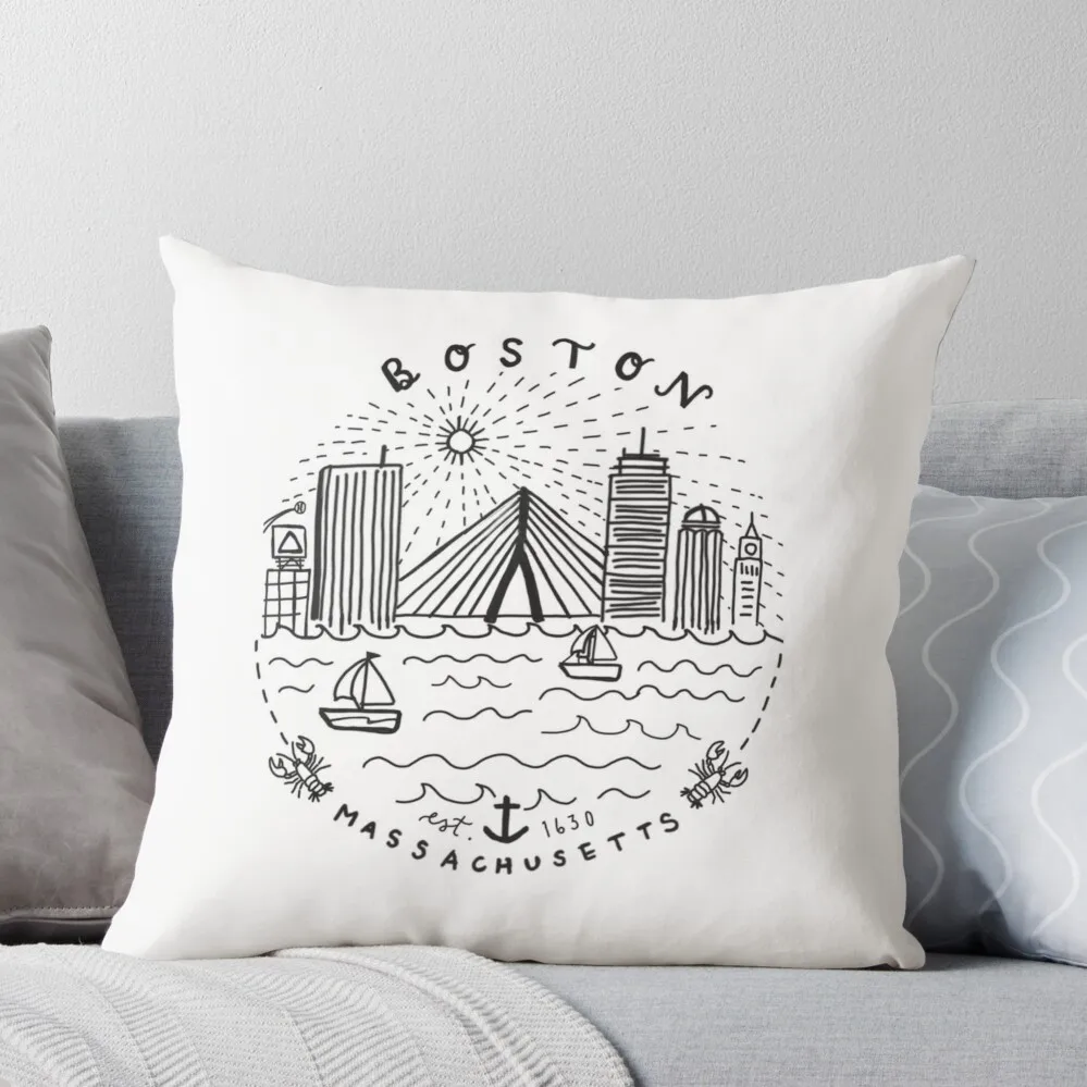 

Boston Mass Skyline Collage Throw Pillow Decorative Cushion Cover Throw Pillow Covers Cushions