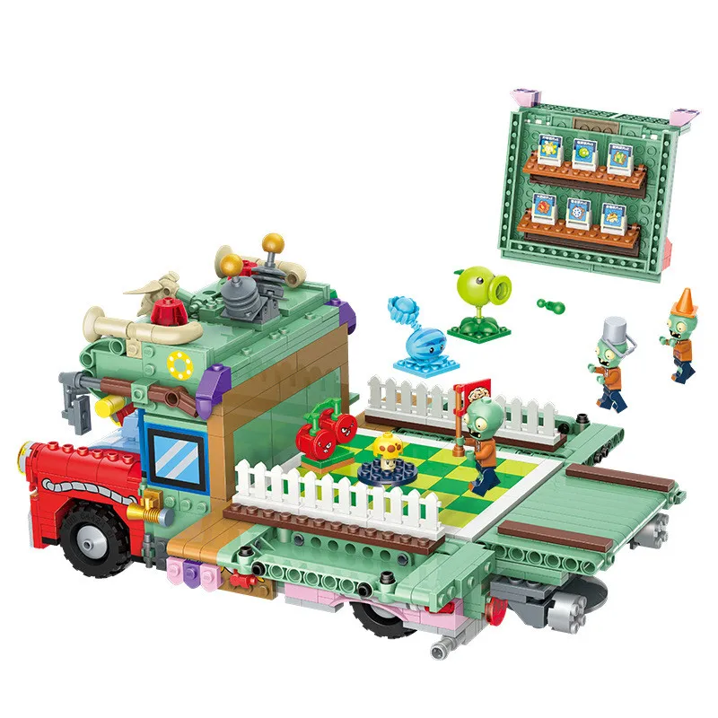 Plants vs. Zombies Building Block Space-time Shuttle Mech Rugby Small Particles 5-in-1 Mecha Zombie Boss Child Gift Shoot Toys puzzle toys building blocks toys